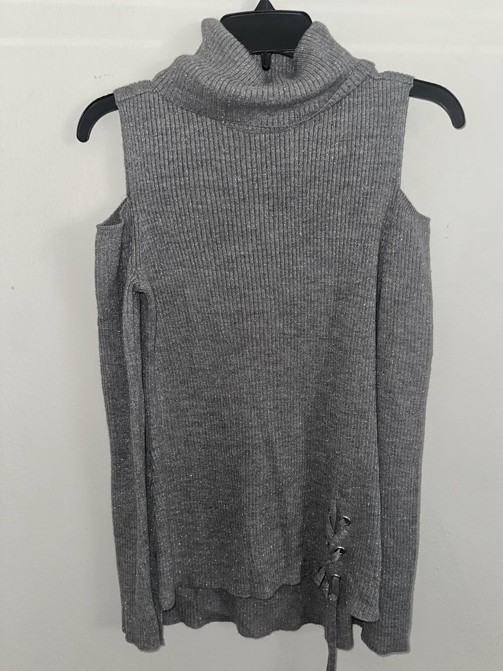 Ruff Hewn Grey Gray Turtleneck Cold Shoulder Top
